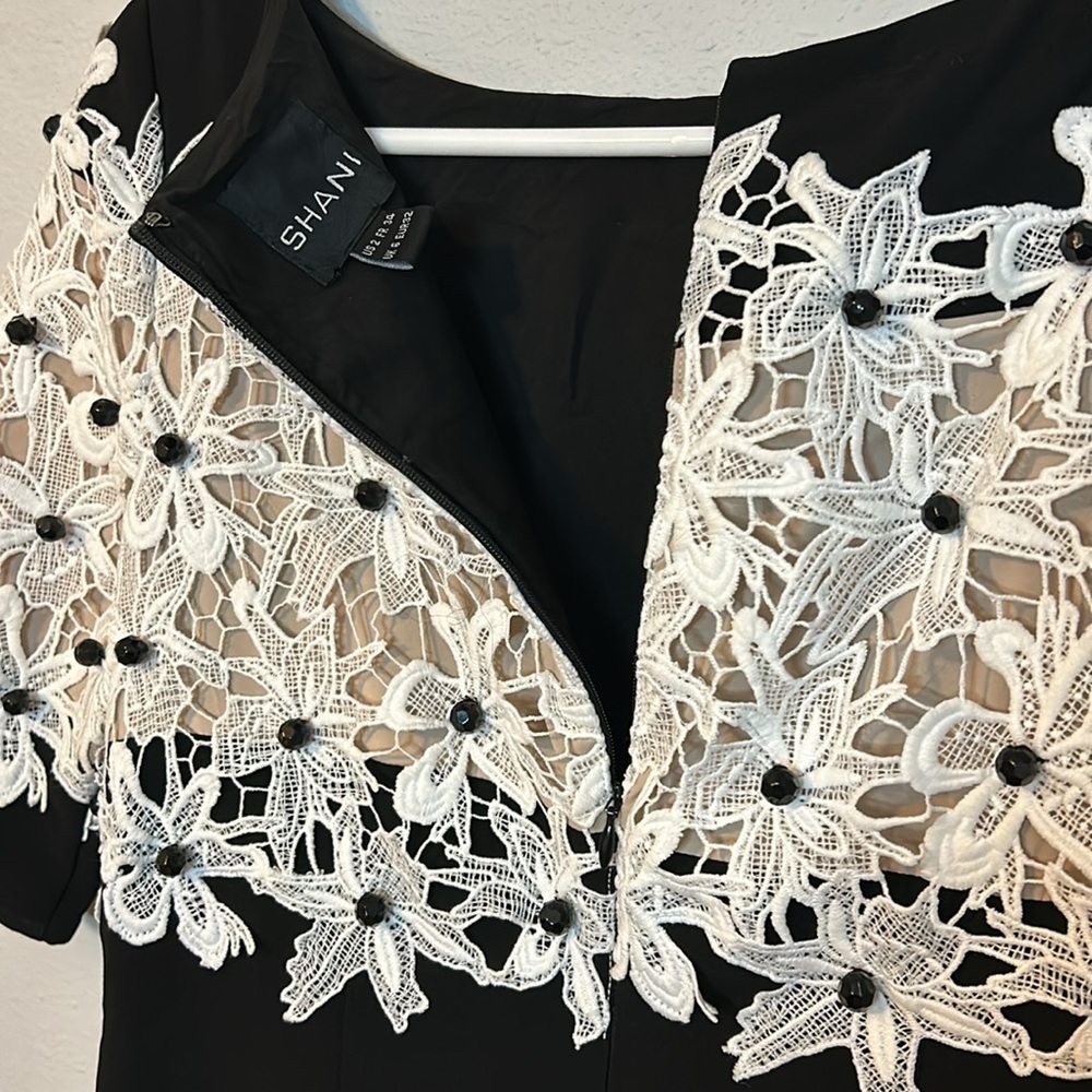 Shani Lace Fit & Flare dress, black with white lace and black beads. Women’s 6. - Picture 6 of 11